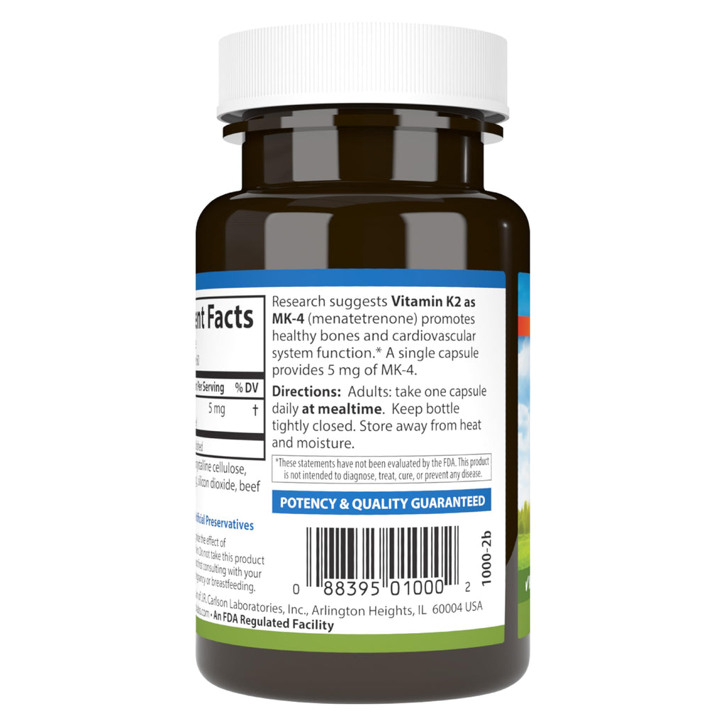 Carlson - Vitamin K2, MK-4 (Menatetrenone), Vitamin K Supplement, Bone & Heart Health, K2 Vitamin, Soy-free, 60 capsules