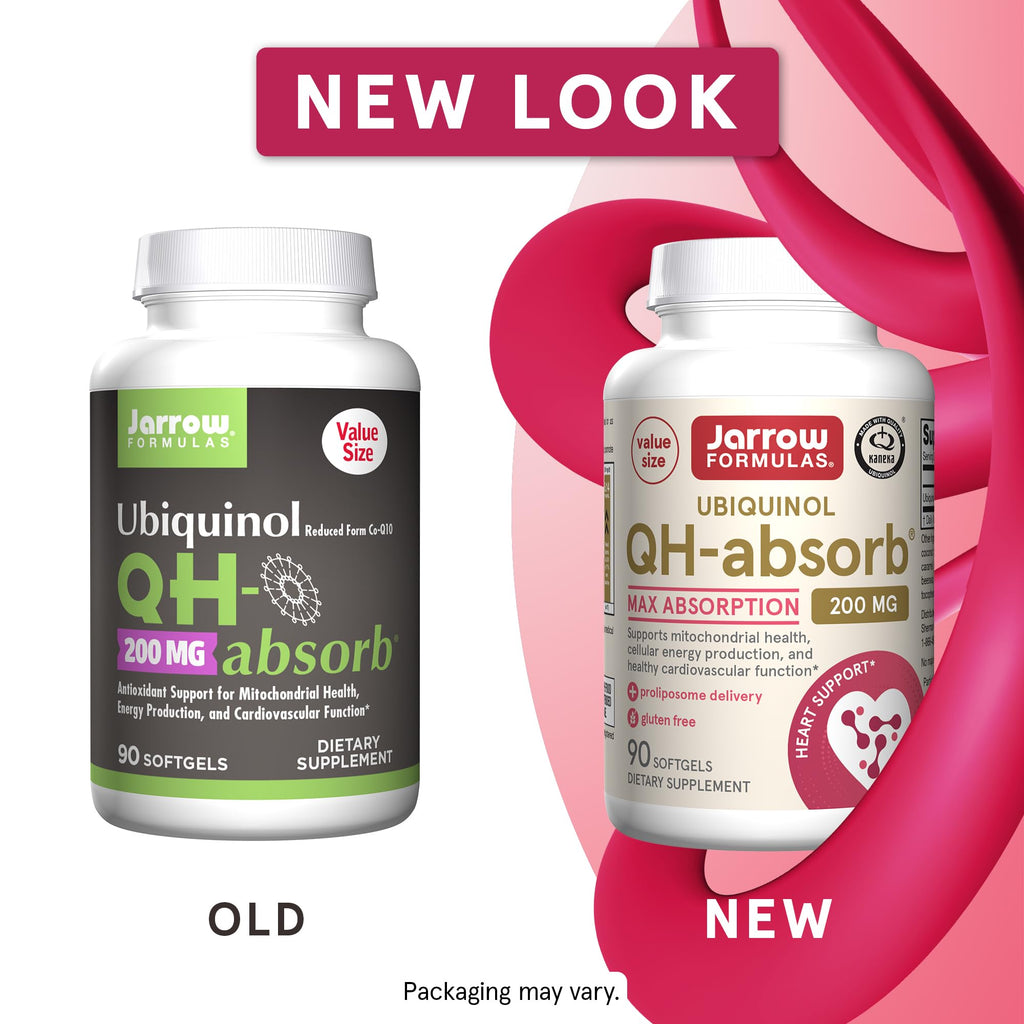 Jarrow Formulas QH-Absorb 200 mg - Active Antioxidant Form of Co-Q10 - Dietary Supplement - Supports Mitochondrial Energy Production & Cardiovascular Health - 90 Softgels