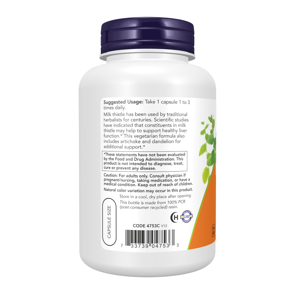 NOW Foods Supplements, Silymarin Milk Thistle Extract 300 mg with Artichoke and Dandelion, Double Strength, 200 Veg Capsules