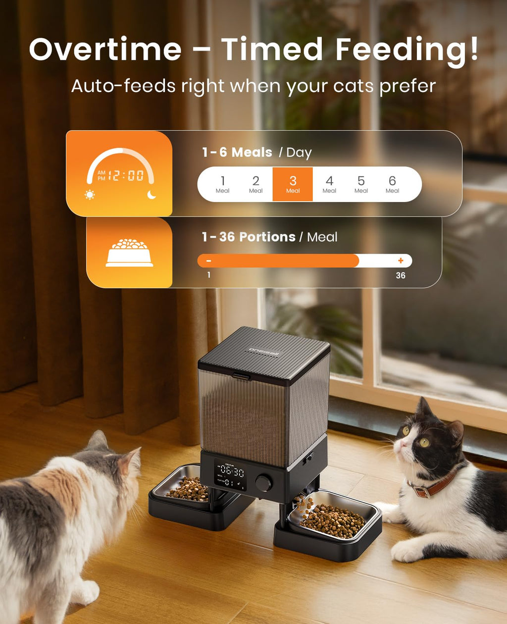 oneisall Automatic Cat Feeder for 2 Cats Pets, Timed Cat Food Dispenser