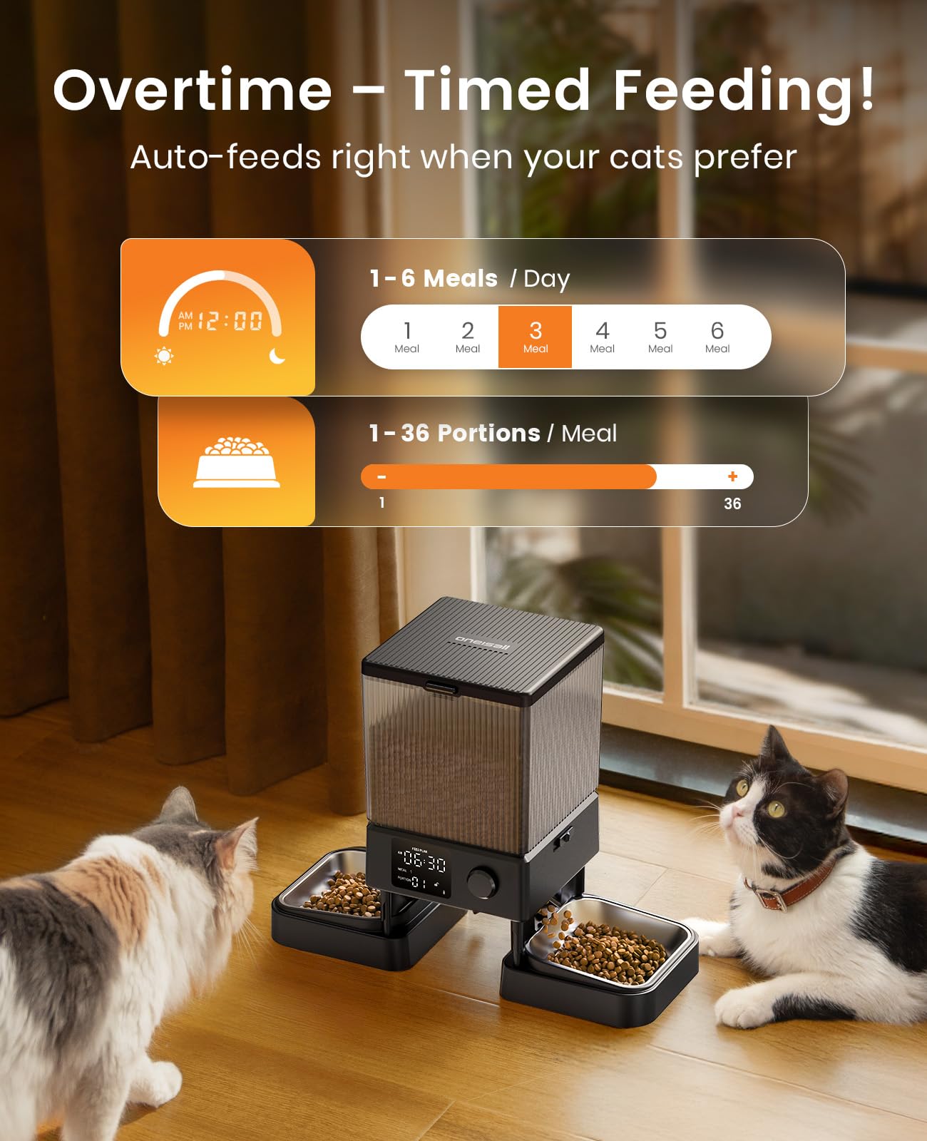 oneisall Automatic Cat Feeder for 2 Cats Pets, Timed Cat Food Dispenser