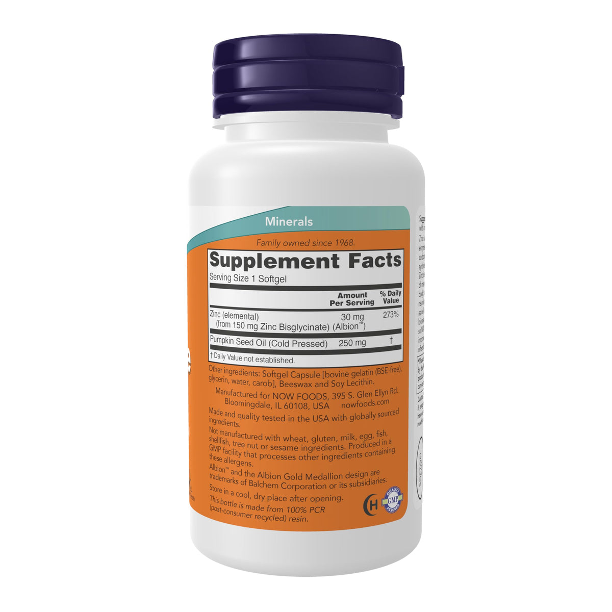 NOW Foods Supplements, Zinc Glycinate with 250 mg Pumpkin Seed Oil, 120 Softgels (Packaging May Vary)