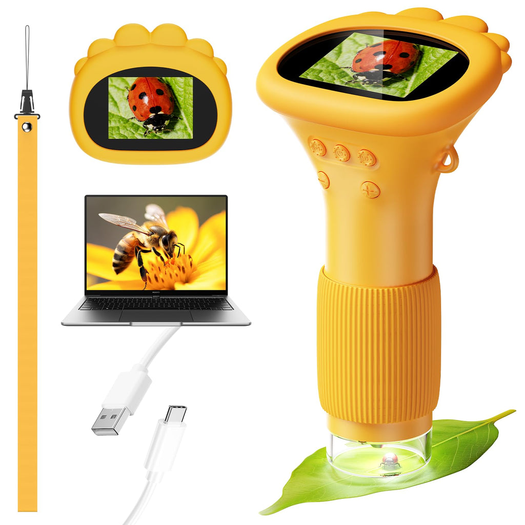 4K 1000X Digital Microscope for Kids with 2.0" IPS Screen(Yellow)