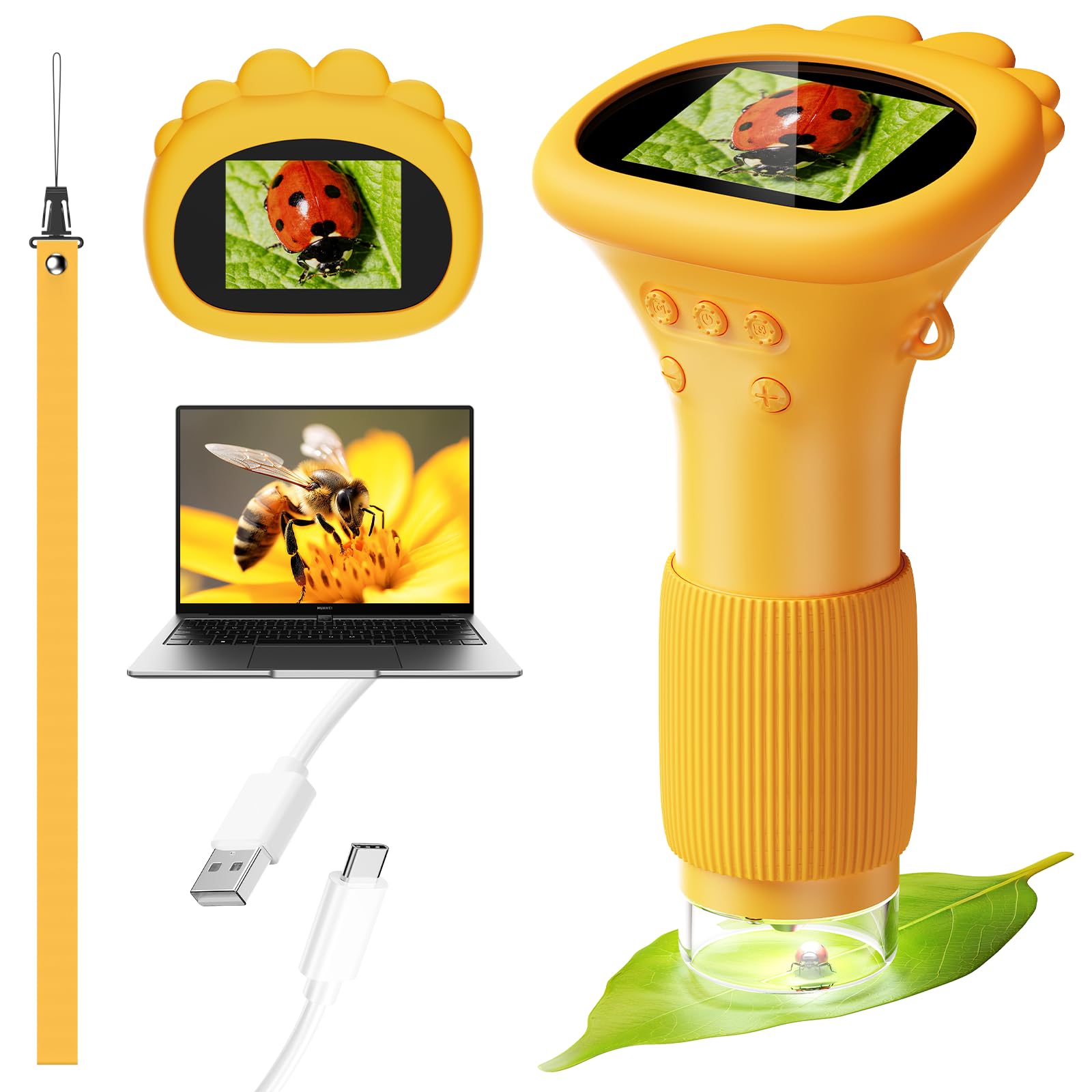 4K 1000X Digital Microscope for Kids with 2.0" IPS Screen(Yellow)