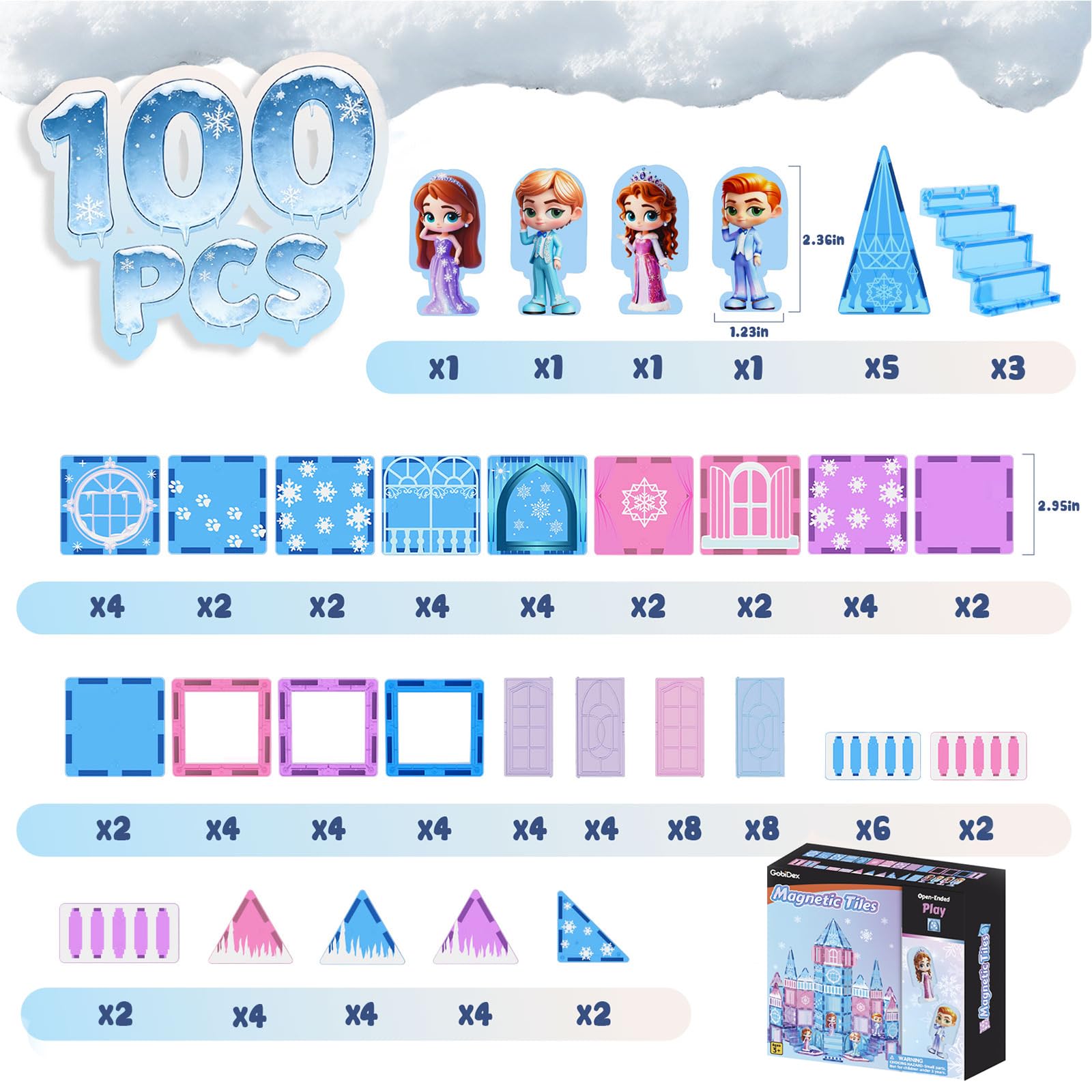 GobiDex 100PCS Magnetic Tiles Princess Castle Building Set with 4 Dolls
