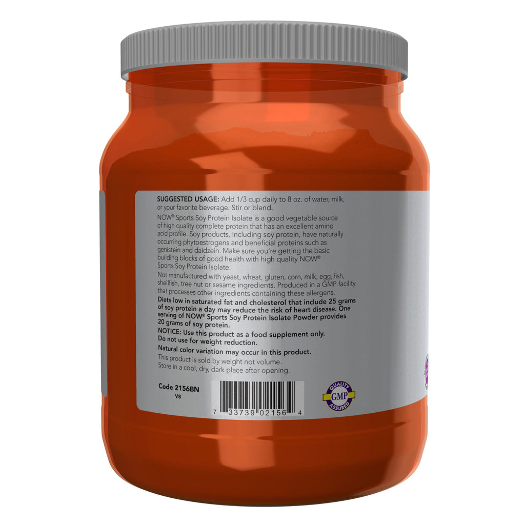 NOW Sports, Soy Protein Isolate 20g, Unflavored Powder, 1.2 lbs
