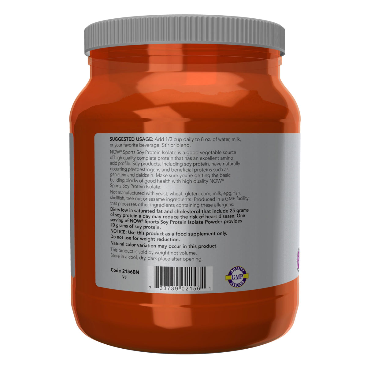 NOW Sports, Soy Protein Isolate 20g, Unflavored Powder, 1.2 lbs