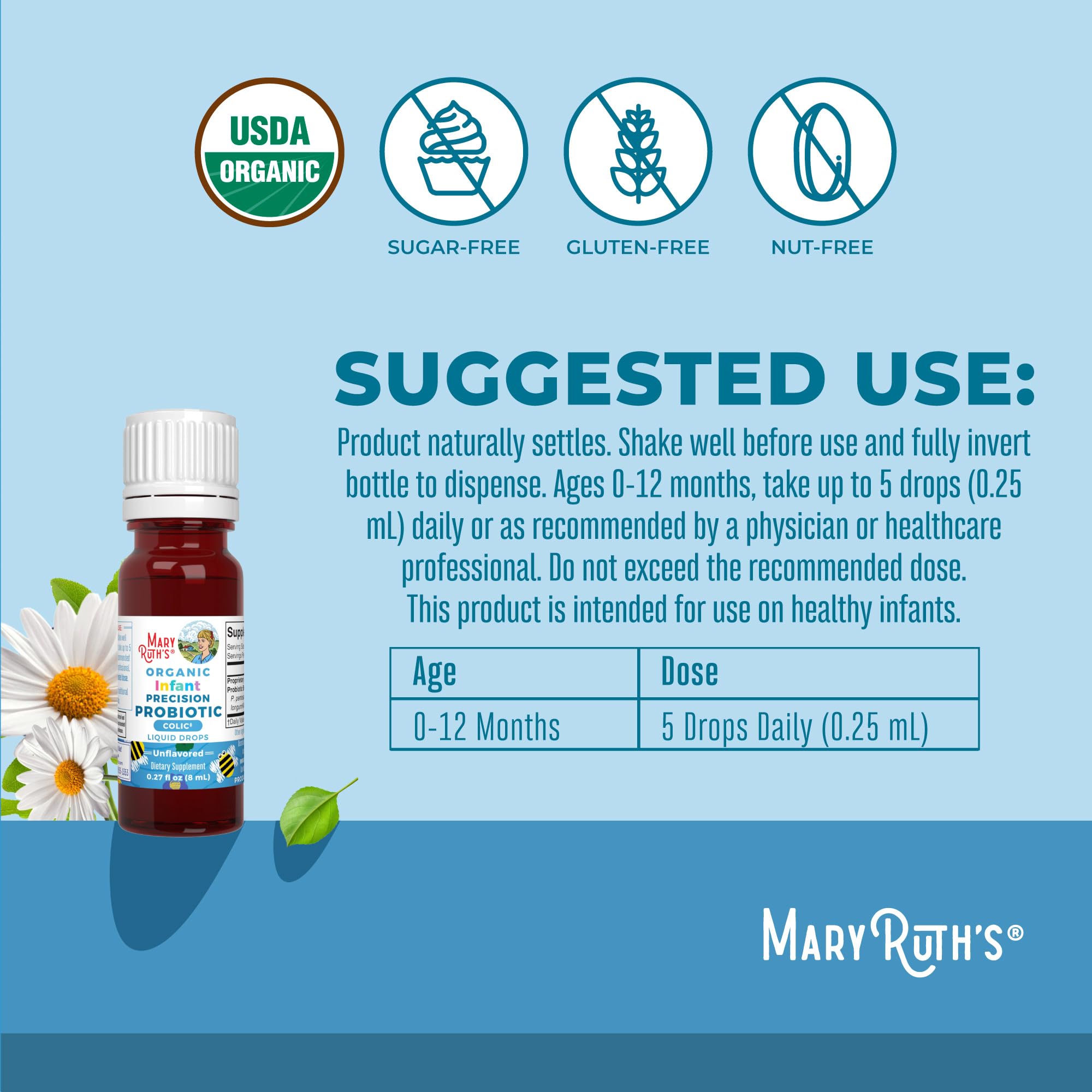 MARYRUTH'S Organic Infant Precision Probiotic Colic Liquid Drops, 0.27 oz