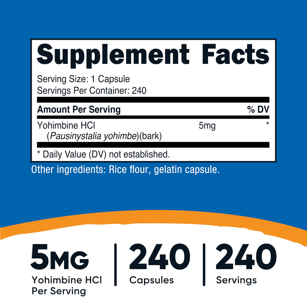 Nutricost Yohimbine HCl 5mg, 240 Capsules (2 Bottles) - Extra Strength - Gluten Free & Non-GMO