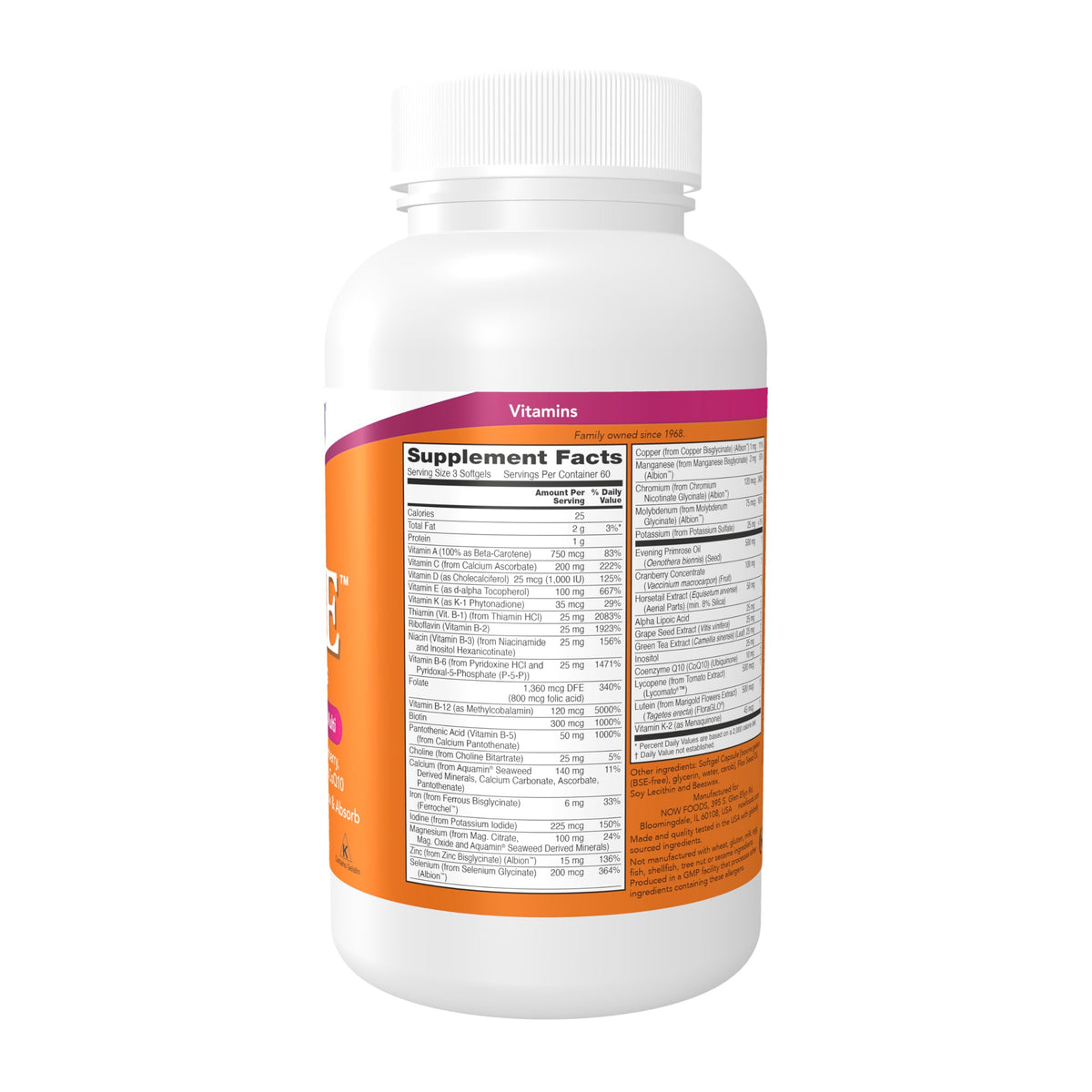 NOW Foods Supplements, Eve™ Women's Multivitamin with Evening Primrose, Cranberry, Green Tea, Horsetail Silica & CoQ10, 180 Softgels
