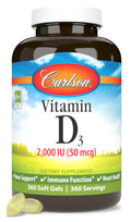 Carlson Vitamin D3, 2000 IU (50 mcg), Bone Health, 360 Softgels