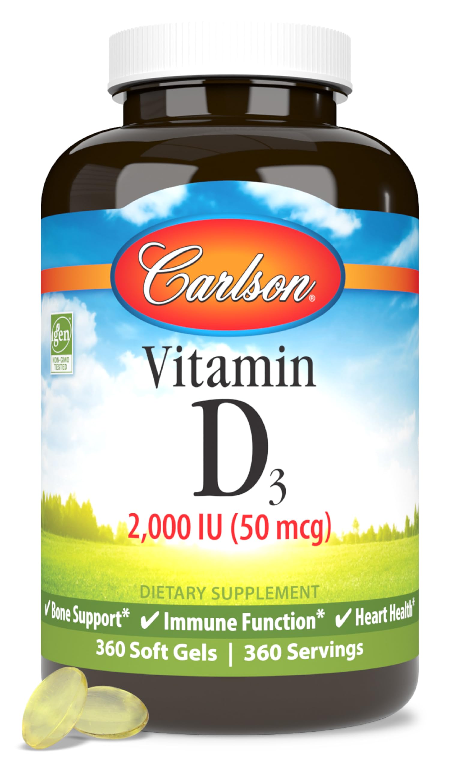 Carlson Vitamin D3, 2000 IU (50 mcg), Bone Health, 360 Softgels