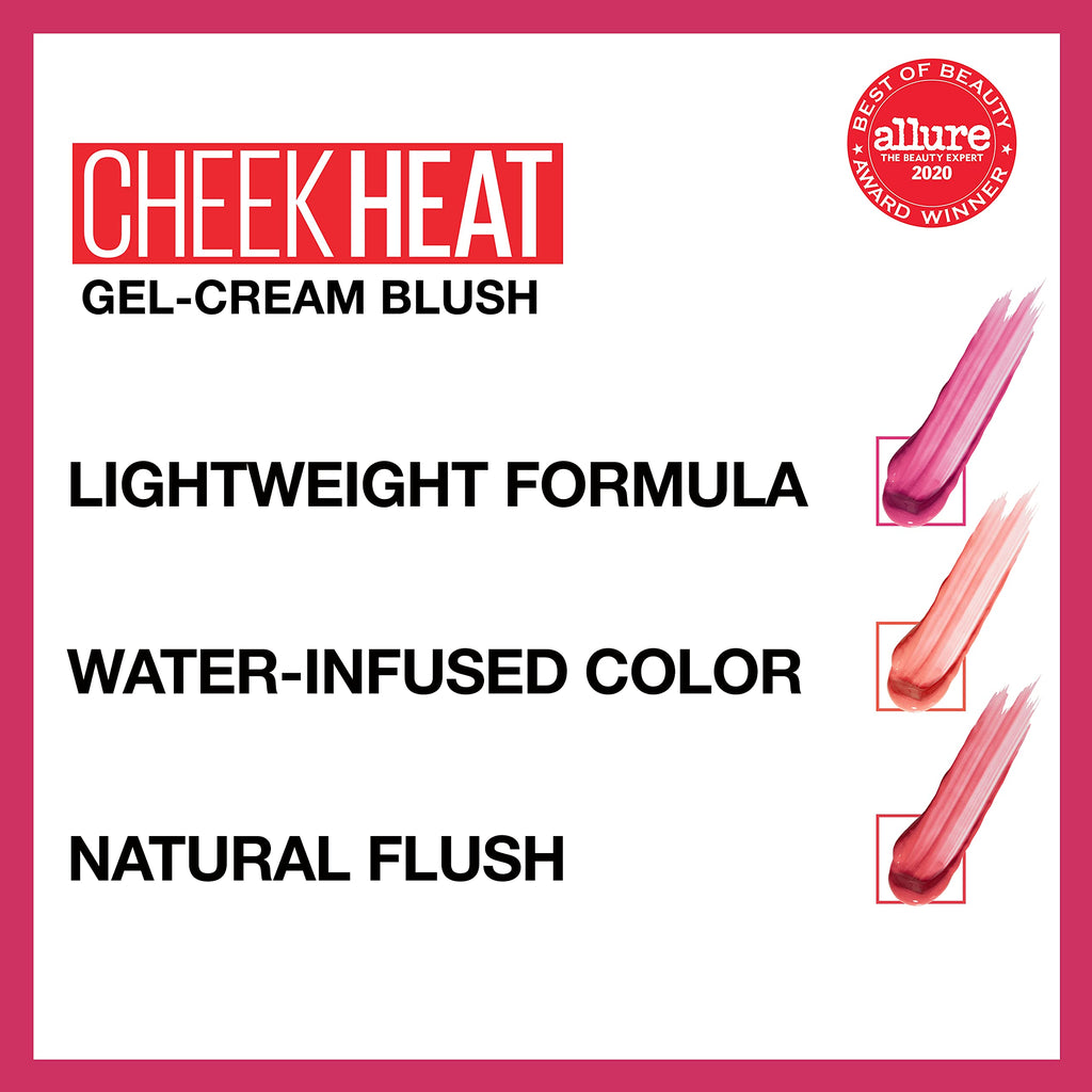 Maybelline Cheek Heat Gel-Cream Blush Makeup, Lightweight, Breathable Feel, Sheer Flush Of Color, Natural-Looking, Dewy Finish, Oil-Free, Berry Flame, 1 Count