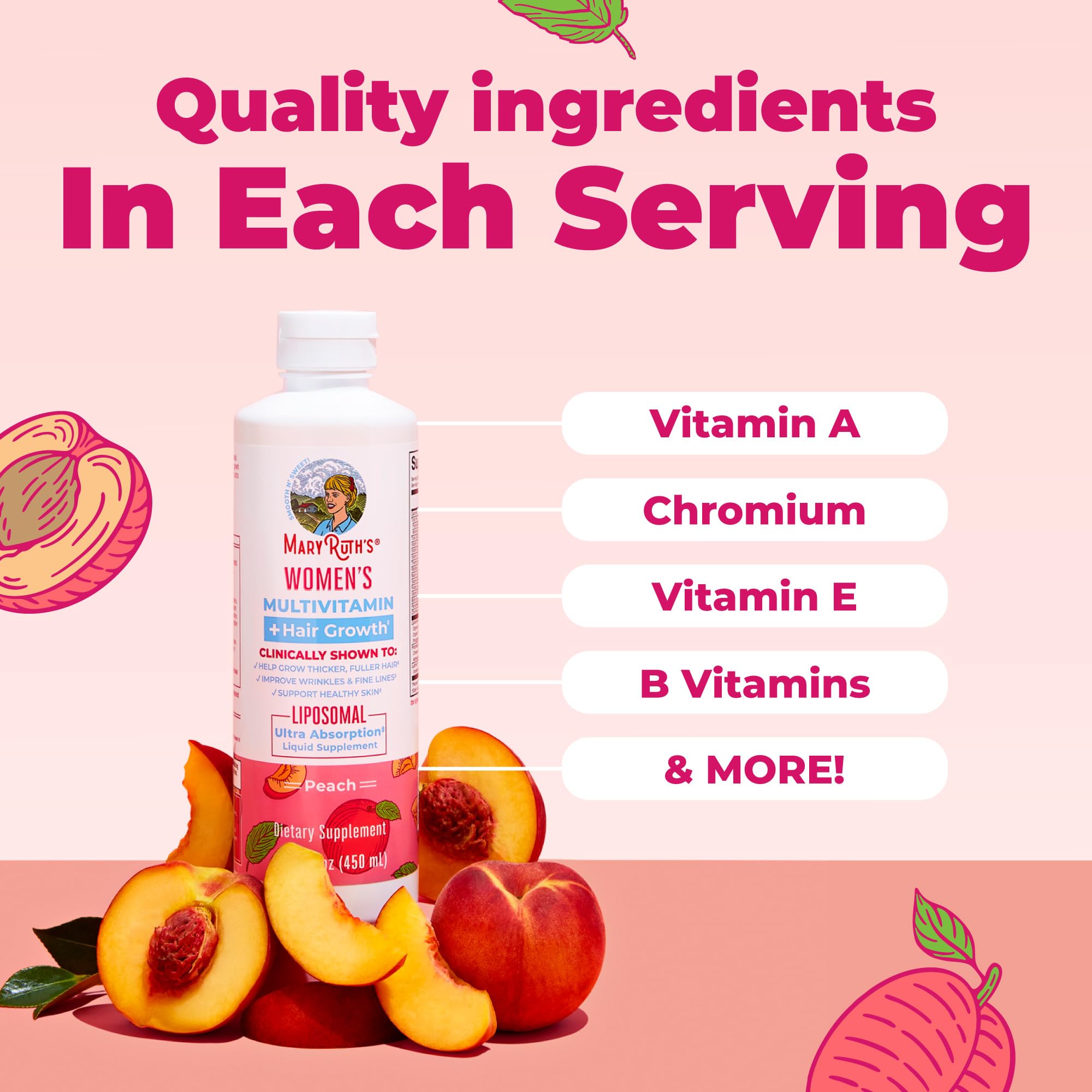 MARYRUTH'S Women's Multivitamin + Hair Growth Liquid Liposomal, 15.22 Fl Oz