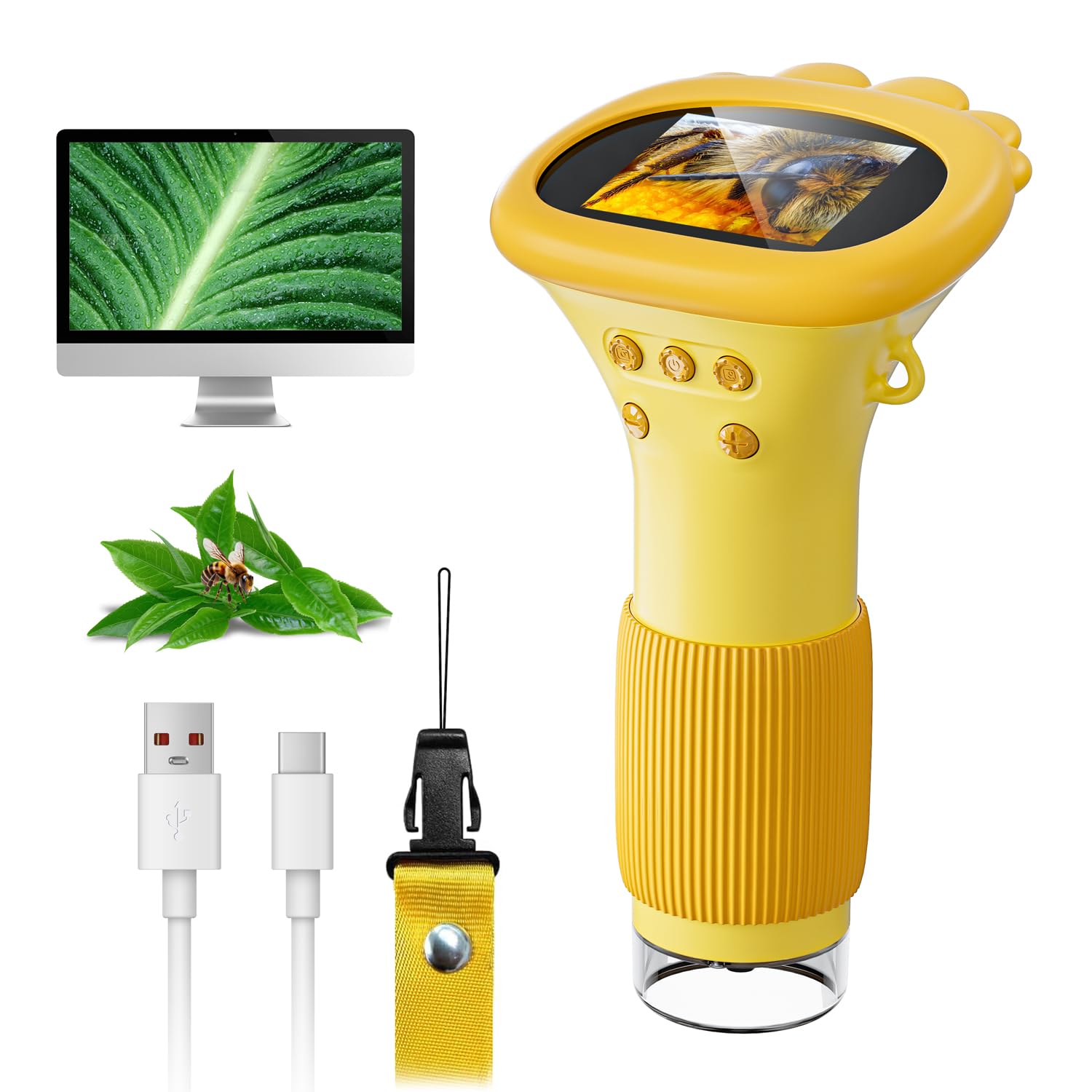 Microscope for Kids, SKYBASIC 2" IPS Screen 1000X Handheld Digital Microscopes HD Pocket Portable Mini USB Microscope Camera, PC Compatible, Science Edu Fun Birthday Gifts Toys for Children Students