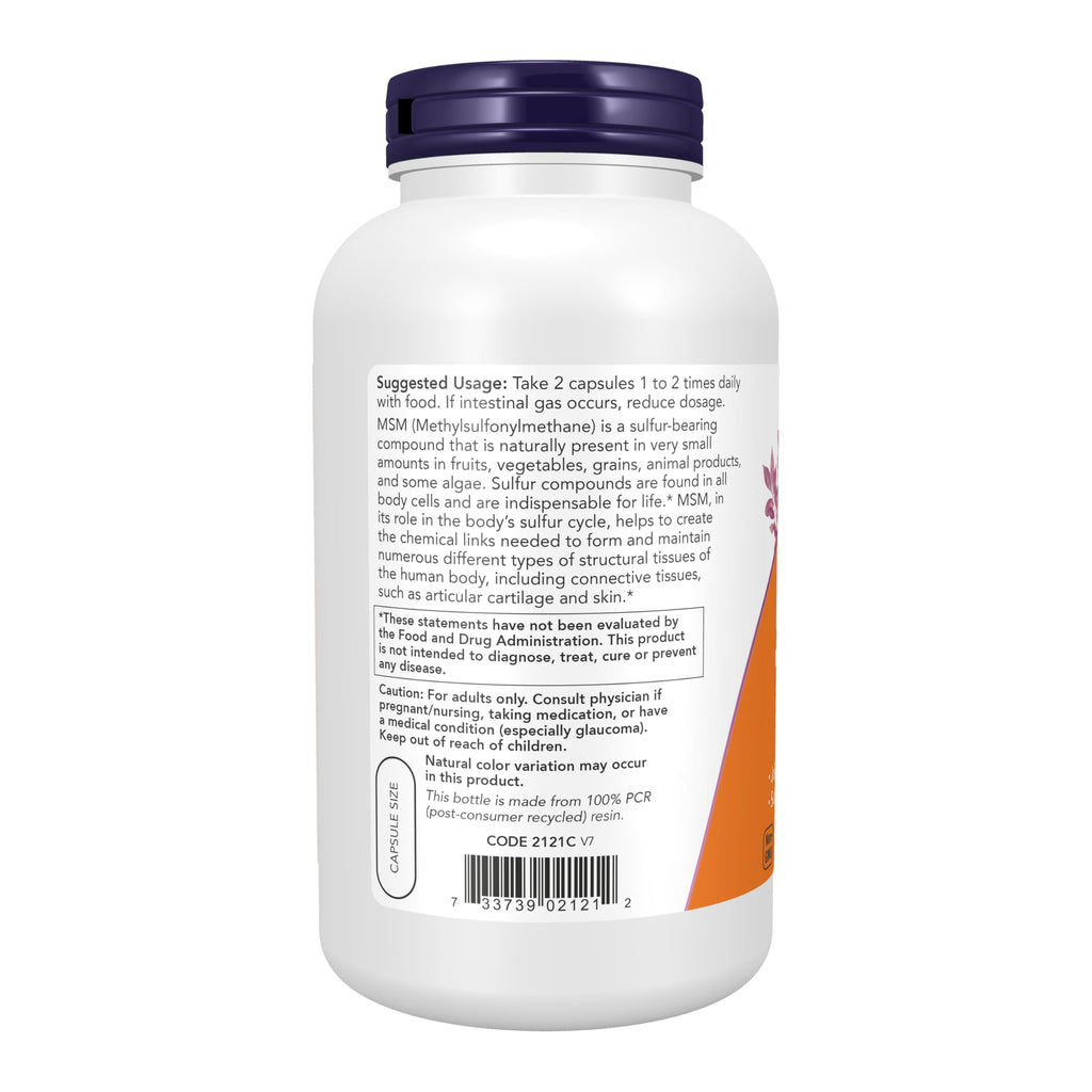 NOW Supplements, MSM (Methylsulfonylmethane) 1,000 mg, Joint Health*, 240 Veg Capsules