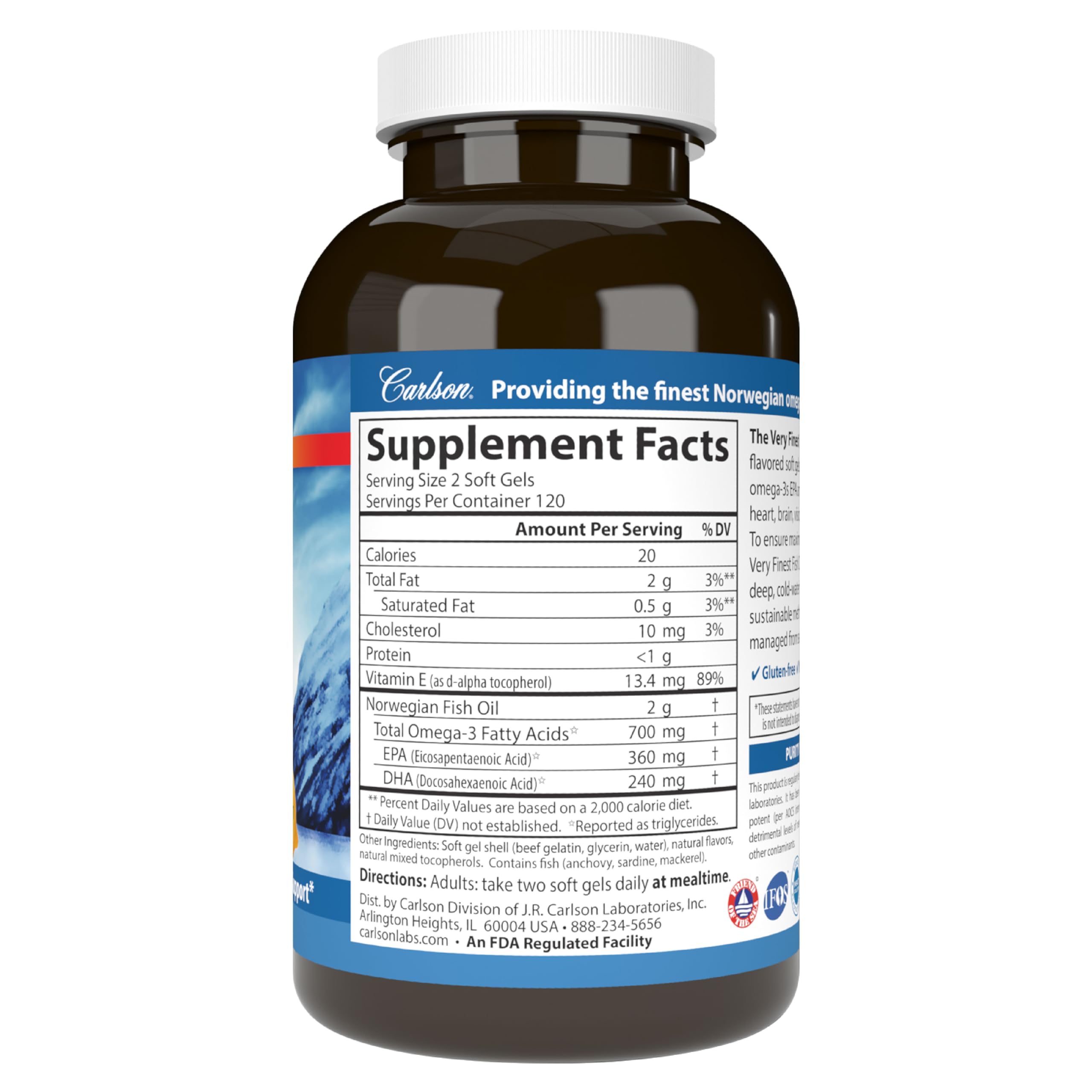 Carlson The Very Finest Fish Oil, 700 mg, Omega-3s, Lemon, 240 Softgels