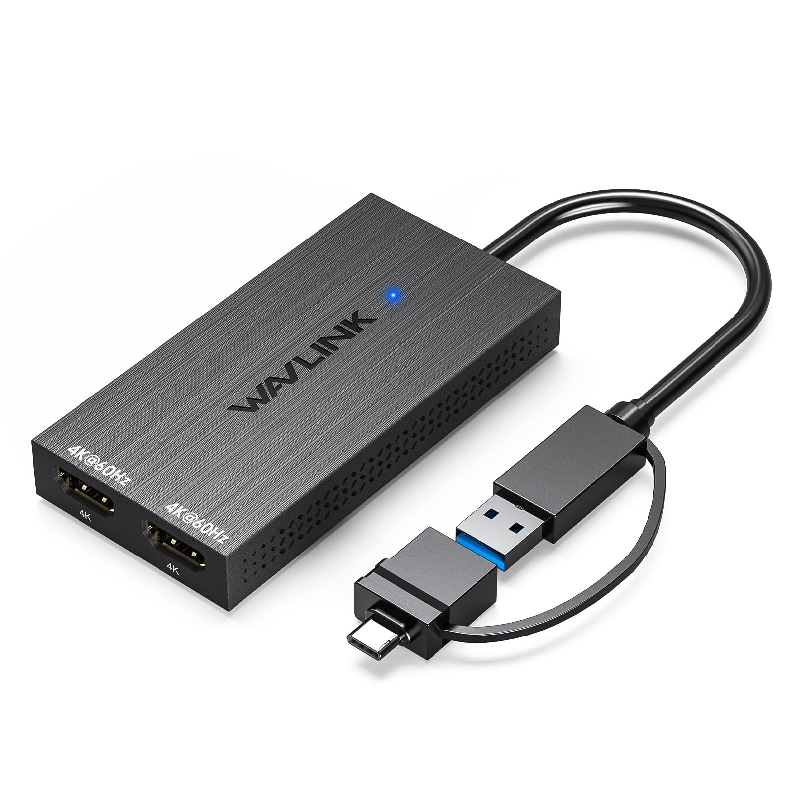 WAVLINK USB 3.0 & USB C to Dual HDMI Adapter 4K@60Hz for Dual Monitor, DisplayLink USB C HDMI Adapter for Apple Mac M1-M5/Macbook Neo, Windows 10/11, ChromeOS (No Linux/iPad/iOS/HDCP), Driver Required