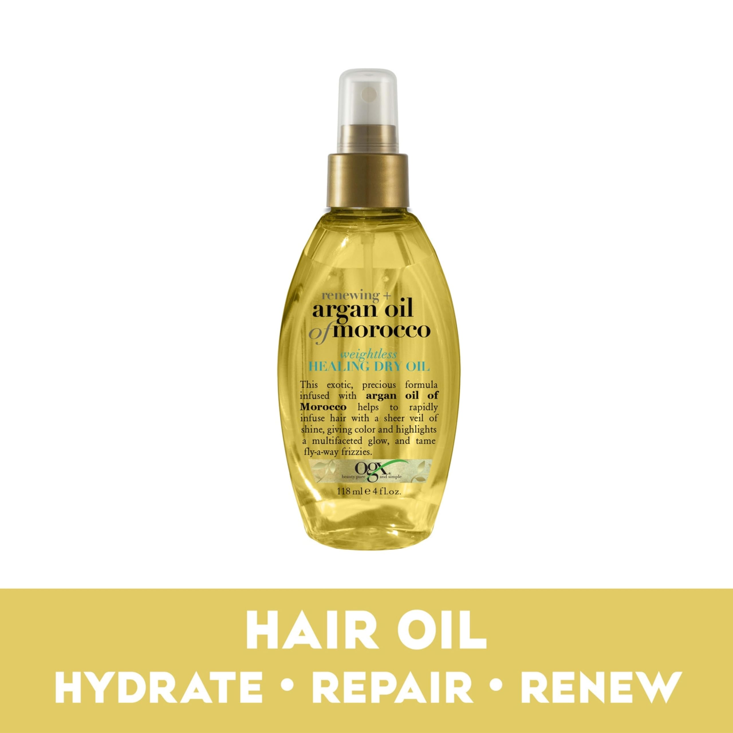 OGX Renewing + Argan Oil of Morocco Weightless Healing Dry Oil Spray, Lightweight Hair Oil Mist for Split Ends, Frizzy Hair and Flyaways, Paraben-Free, Sulfated-Surfactants Free, 4 Fl Oz