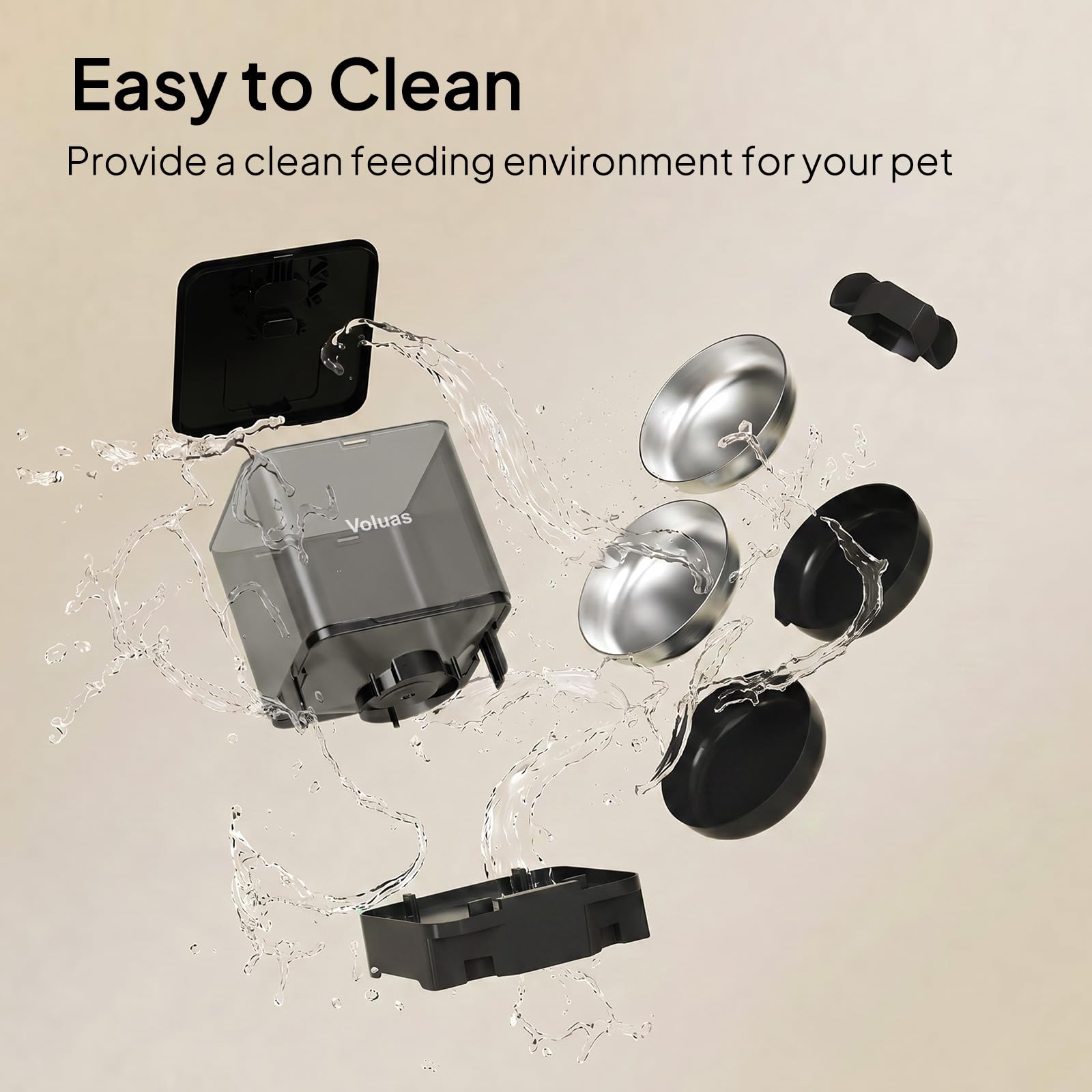 VOLUAS Automatic Cat Feeder for Two Cats with Dual Stainless Bowls, 6L