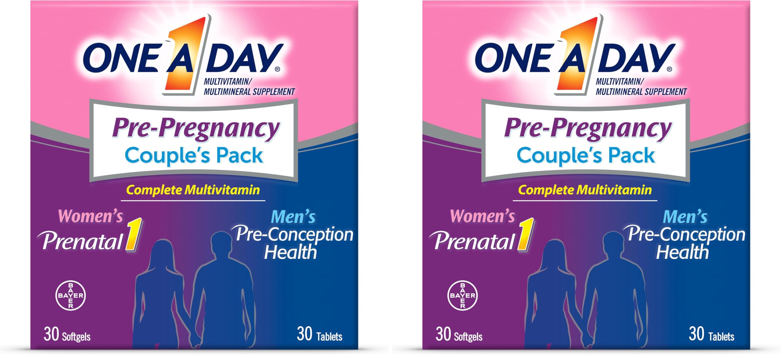 A Day Men's & Women's Pre-Pregnancy Multivitamin Softgel Including Vitamins A, Vitamin C, Vitamin D, B6, B12, Folic Acid & More, Supplement for Before, During, and Postnatal, 60 Count (Pack of 2)
