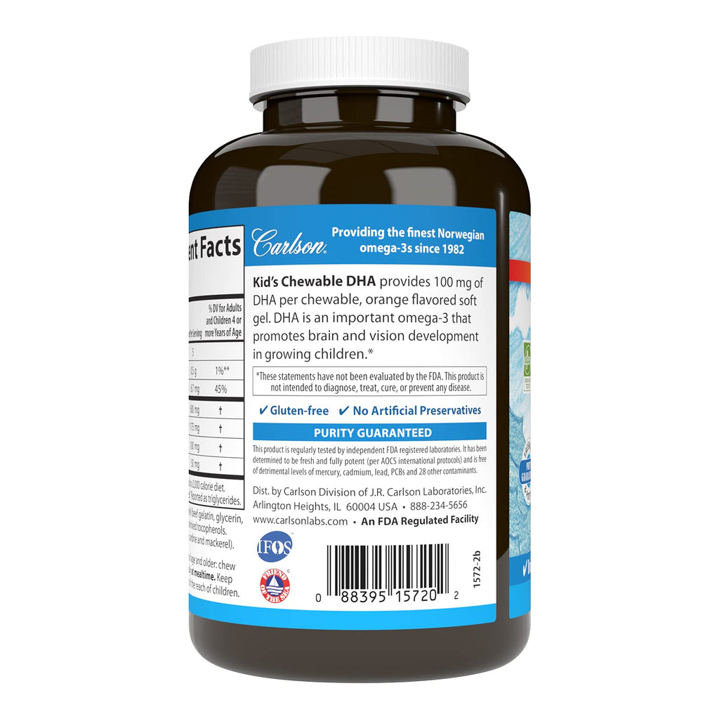 Carlson Kid's Chewable DHA, 100 mg, DHA, from Norway, 180 Chewable Softgels