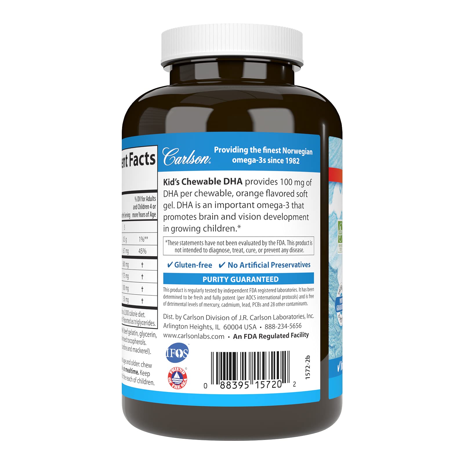 Carlson Kid's Chewable DHA, 100 mg, DHA, from Norway, 180 Chewable Softgels