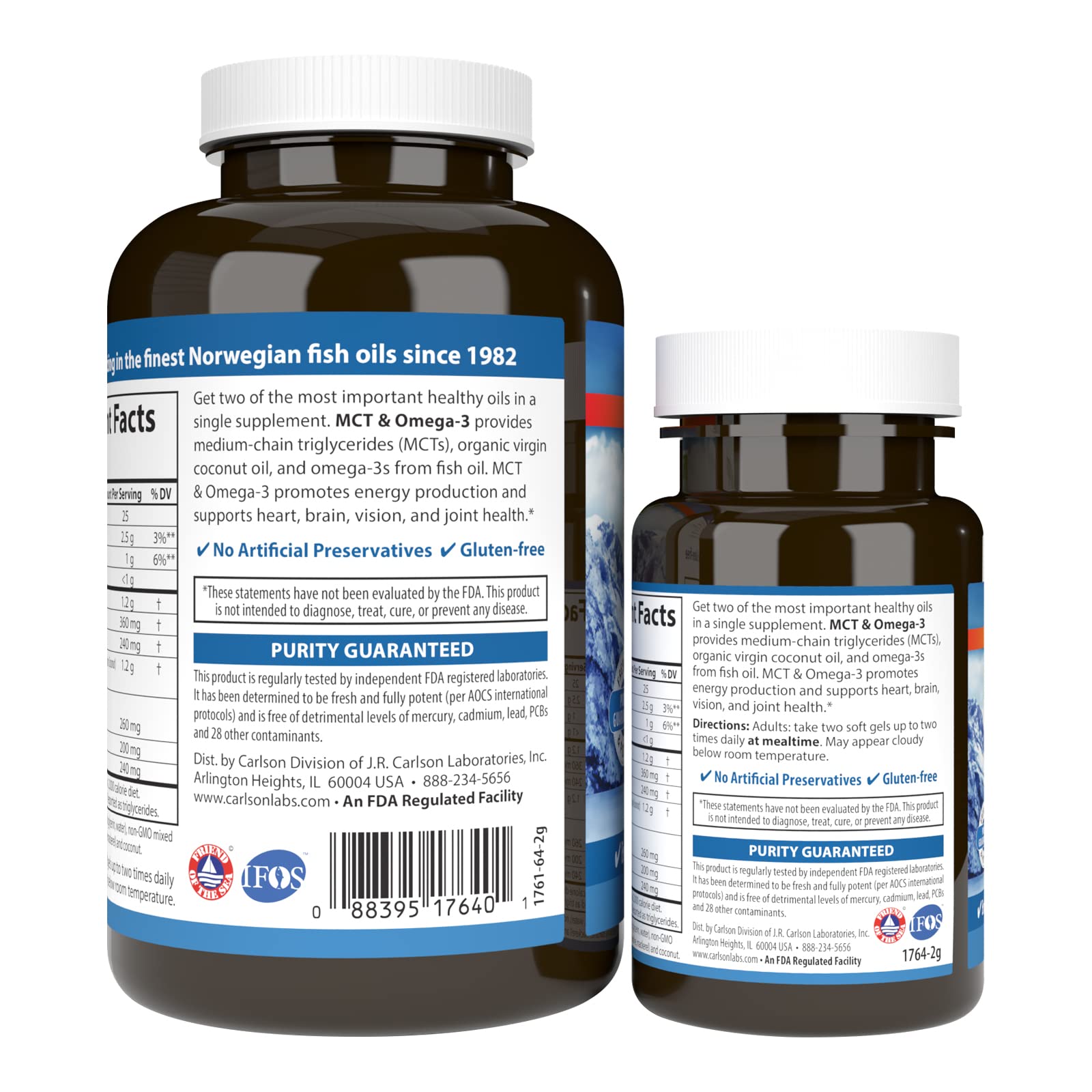 Carlson MCT & Omega-3, Keto-Friendly, Coconut Oil, 120 + 30 Softgels