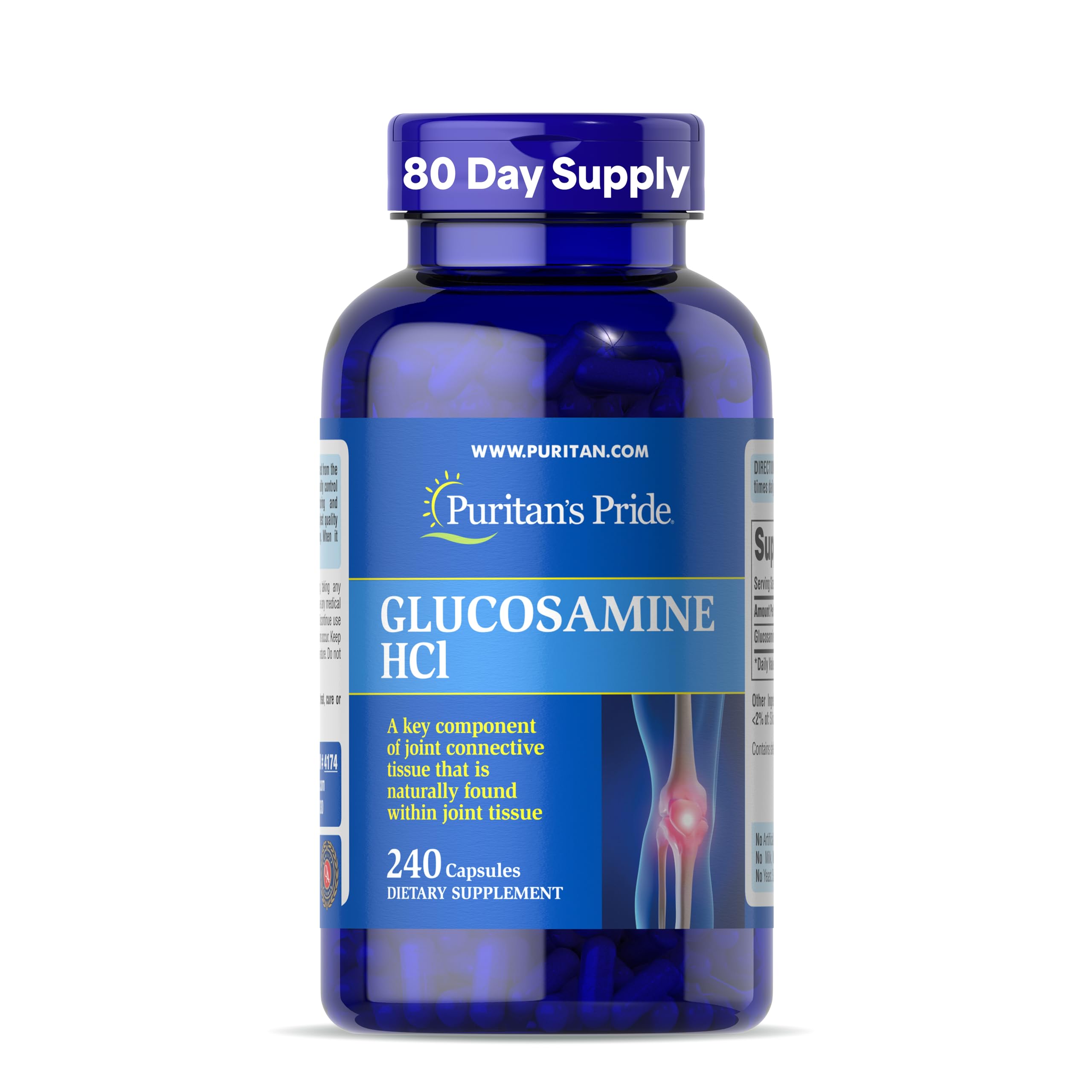 Puritan's Pride Joint Formula Glucosamine HCI for Men and Women 680mg, Dietary Supplement for Joint Health, 80 Day Supply, 240 Capsules