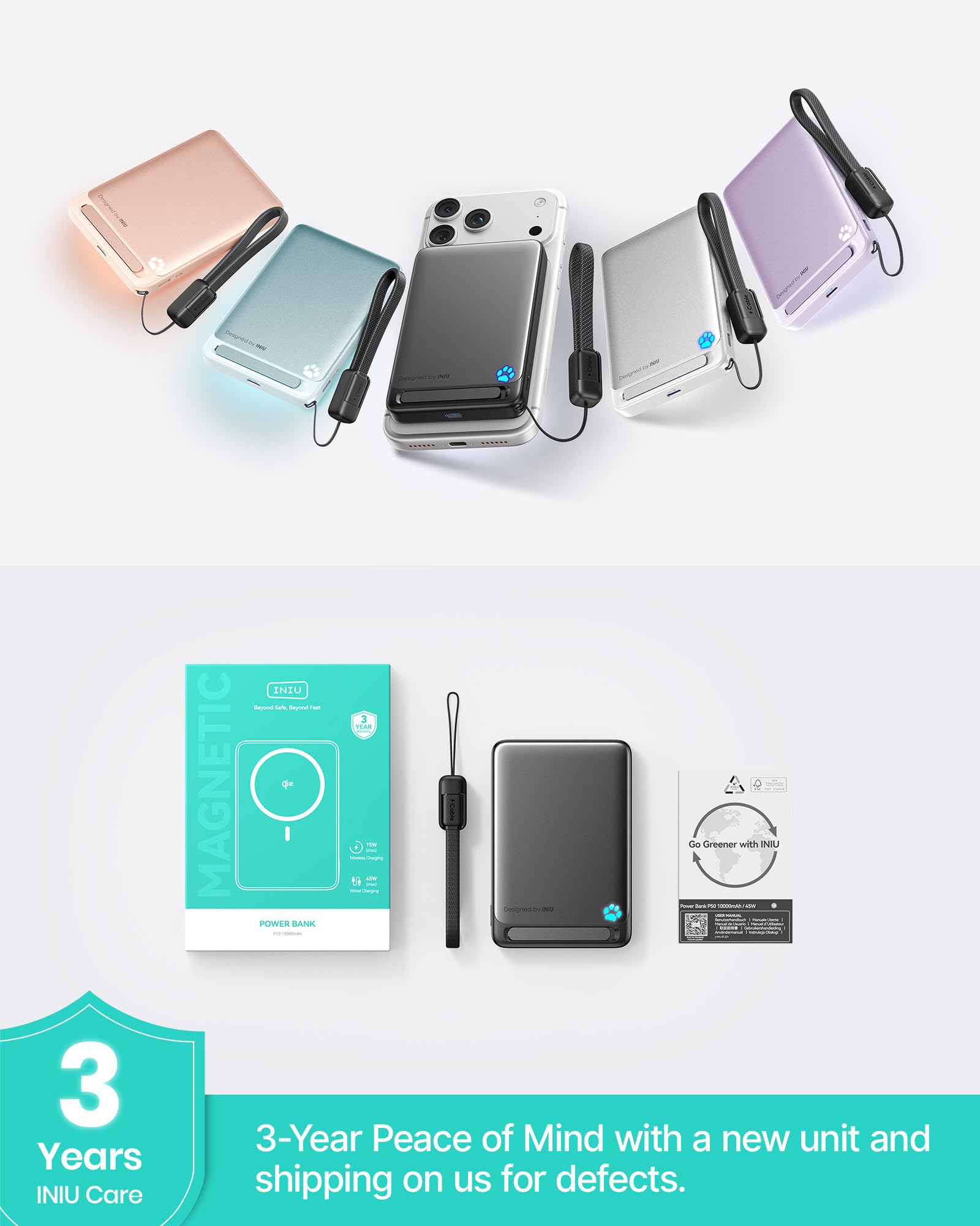 INIU for MagSafe Qi2 15W Portable Charger, Slimmest 10000mAh Power Bank