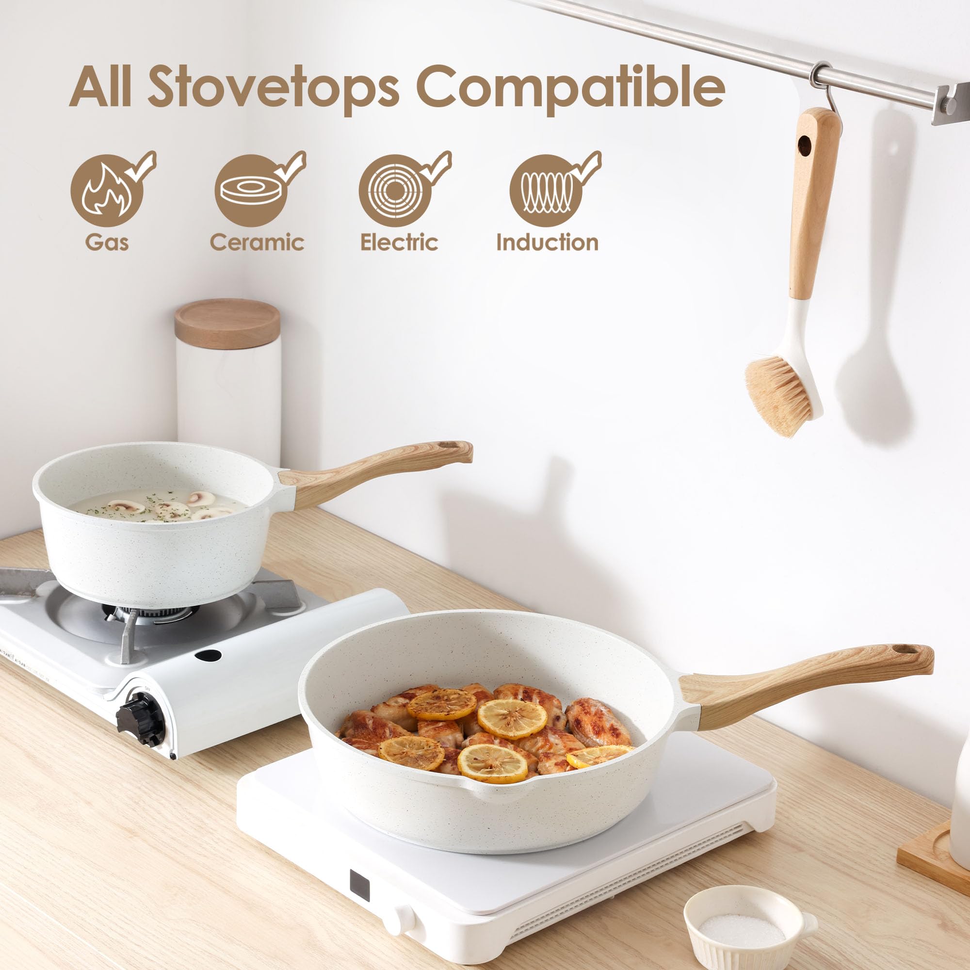 SENSARTE 16Pcs Ceramic Cookware Set Non toxic, Pots and Pans Set Non Stick