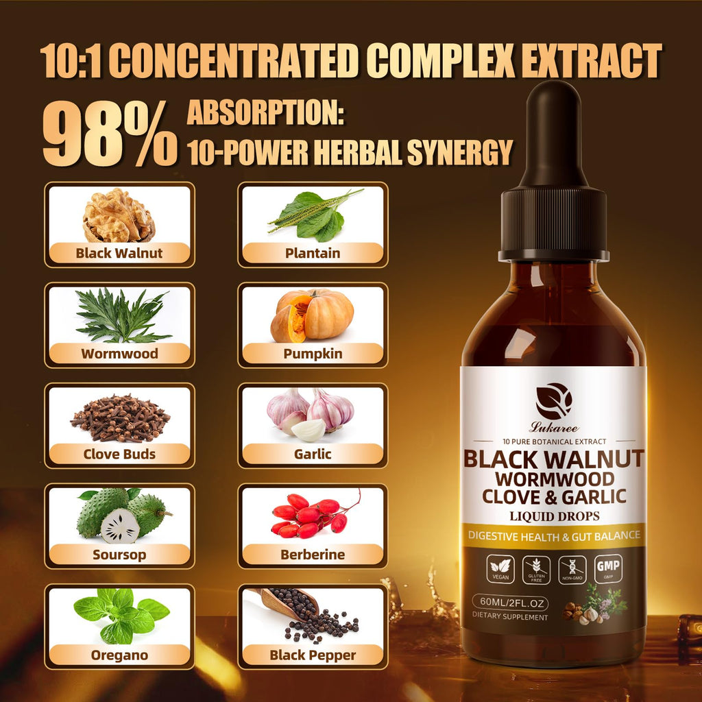 Lukaree 2 Pack Wormwood Black Walnut Cleanse Tincture - Rapid Gut Detox