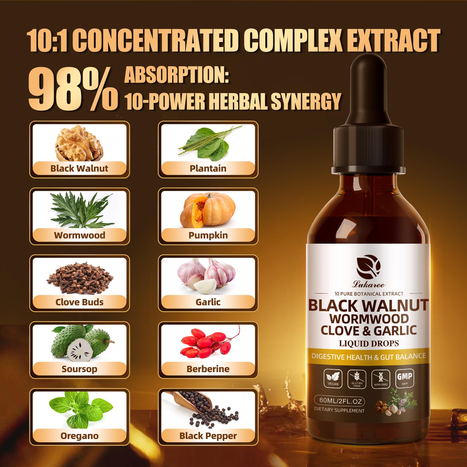 Lukaree 2 Pack Wormwood Black Walnut Cleanse Tincture - Rapid Gut Detox