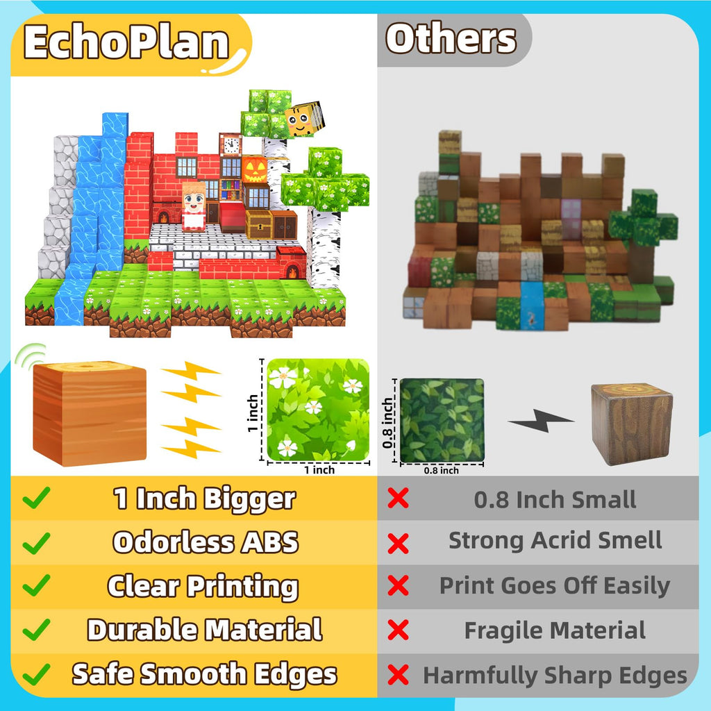 EchoPlan 200PCS Magnetic Blocks, Magnetic Building Blocks, Magnet Blocks Cubes, STEM Educational Stacking Magnet Toy for Kids Ages 3 4 5 6 7 8 9 10 11, Birthday Gifts for Boys and Girls, 1" Large Size