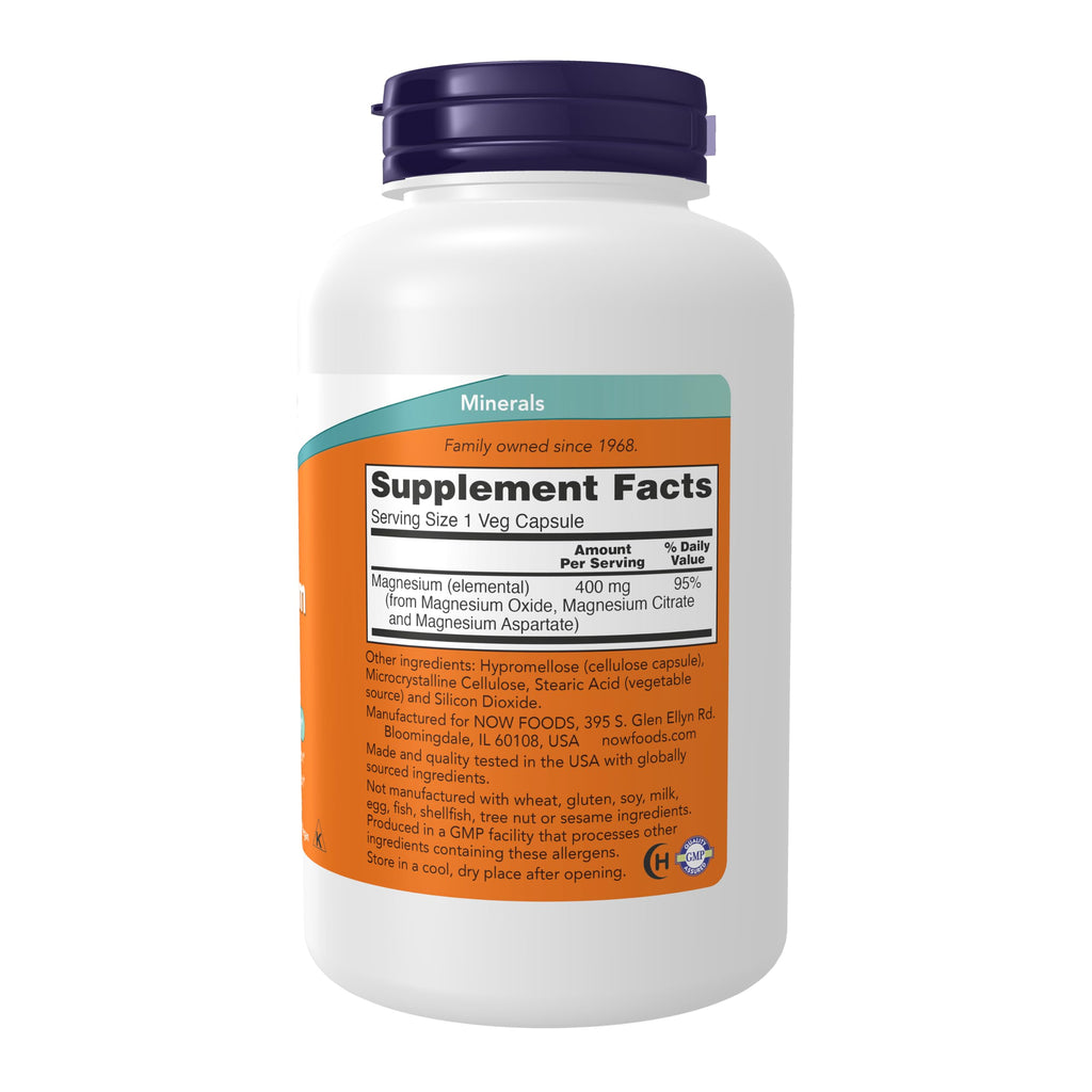 NOW Foods Supplements, Magnesium 400 mg, Enzyme Function, 180 Veg Capsules