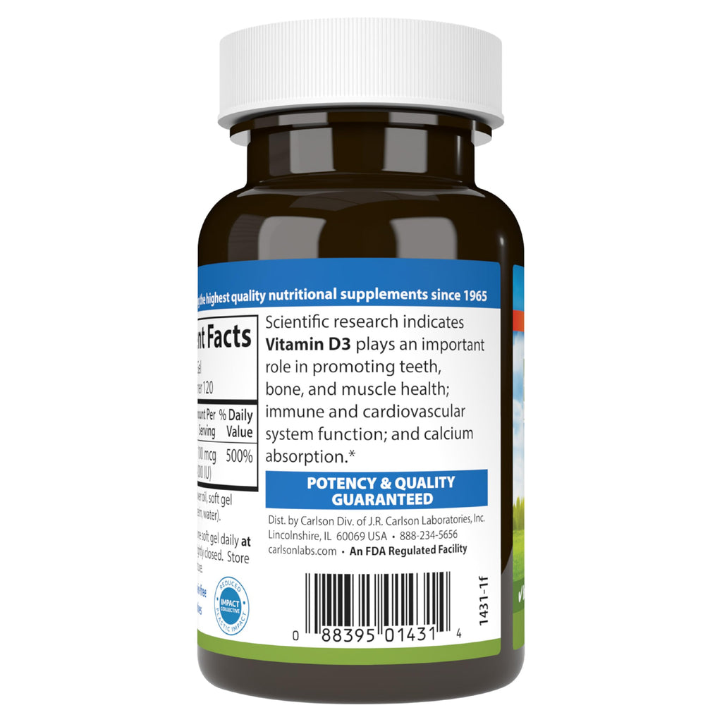 Carlson Vitamin D3 4000 IU (100 mcg), Bone Health, 120 Softgels