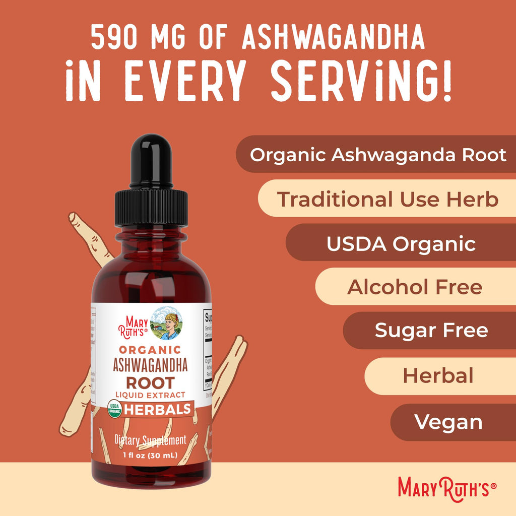 MARYRUTH'S Ashwagandha Root Liquid Drops, Mood & Stress Support Supplement