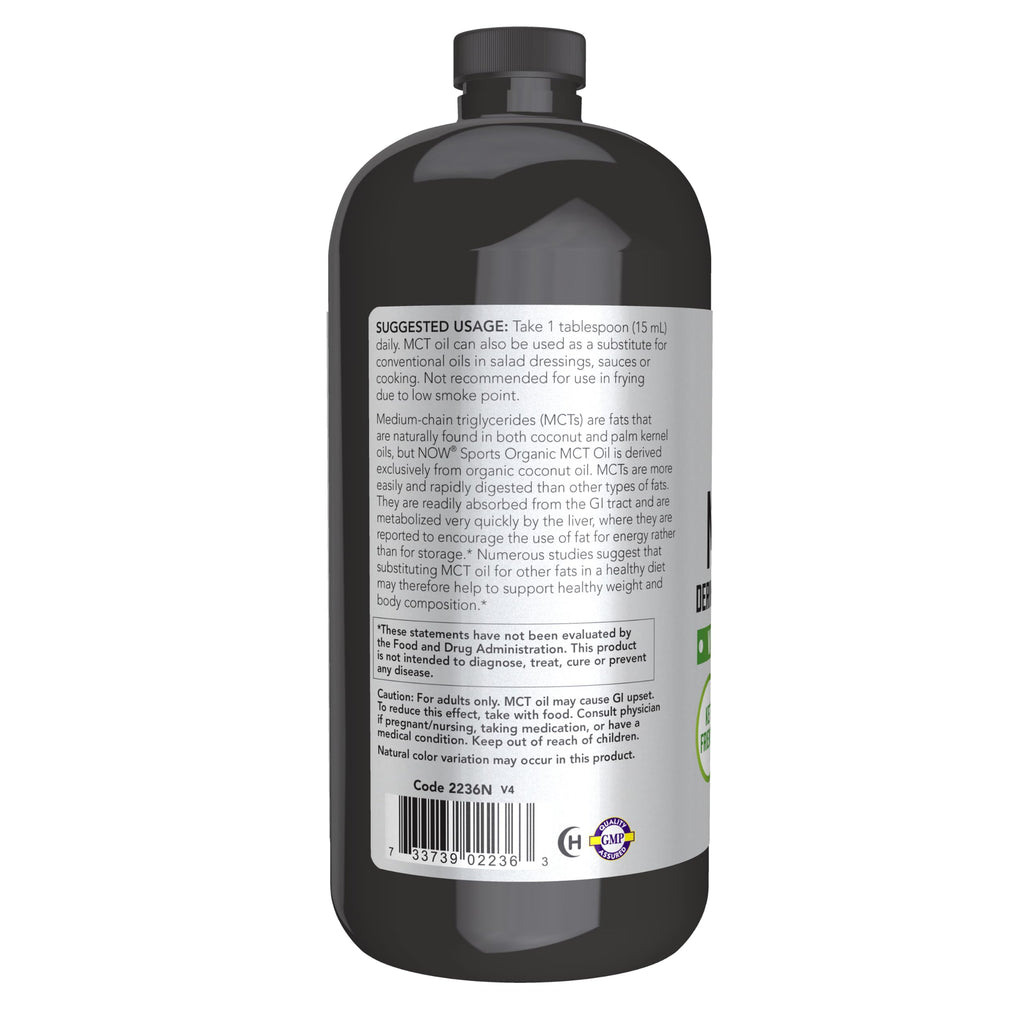 NOW Sports, Organic MCT Oil 14 g, Plastic Bottle, 32 fl. oz