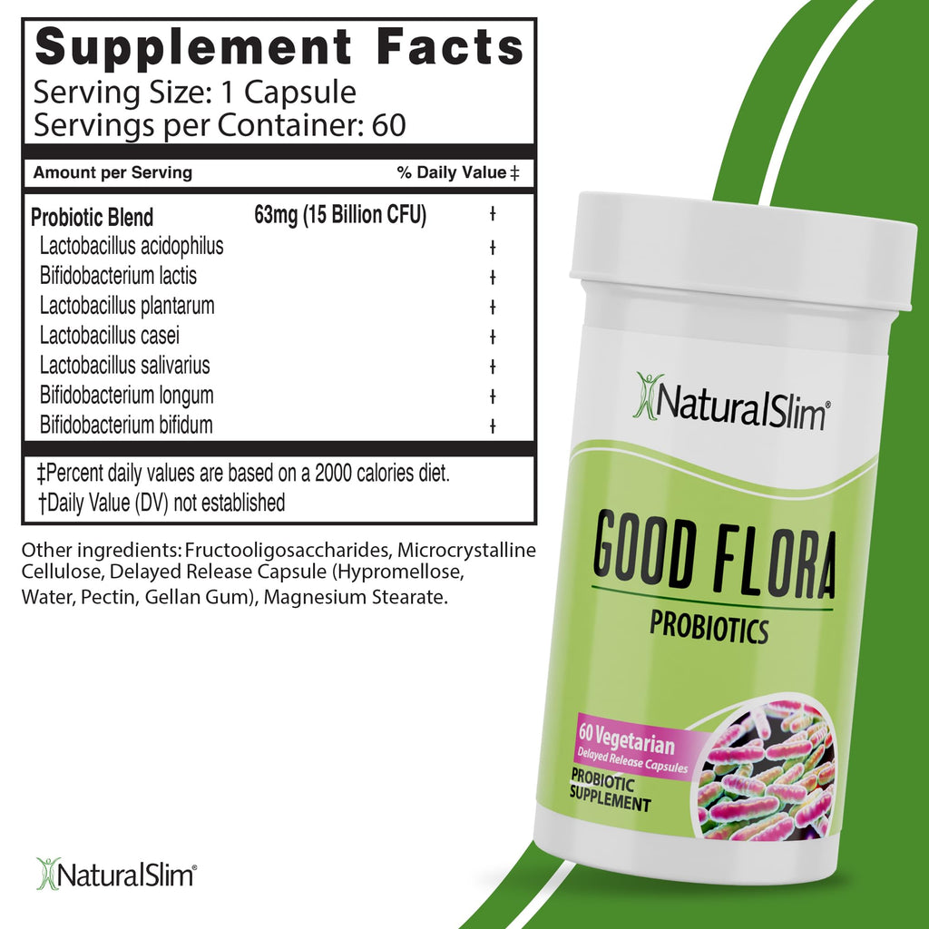 NaturalSlim Probiotic Gentle Formula | Gut Health, Digestion, Immune Support & De-Bloating | 7 Probiotic Strains | 60 Vegetarian Capsules