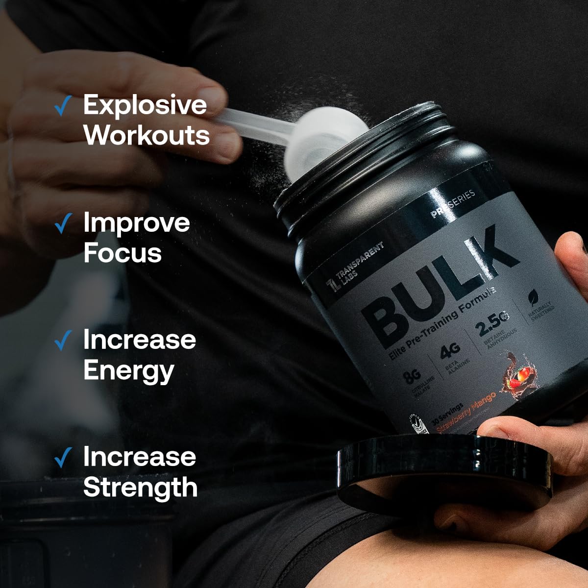 Transparent Labs Bulk Black Pre Workout - Clinically Dosed, Sugar Free Preworkout for Men and Women with Beta Alanine Powder, Citrulline Malate, & Caffeine - 30 Servings, Black Cherry