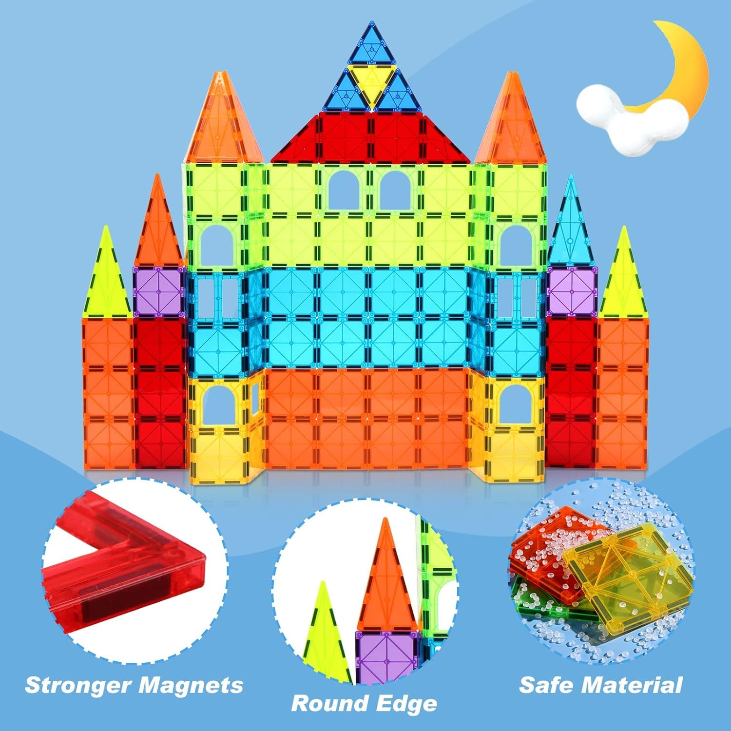 OugerToy 104PCS Magnetic Tiles STEM Building Blocks for Kids Ages 3-9