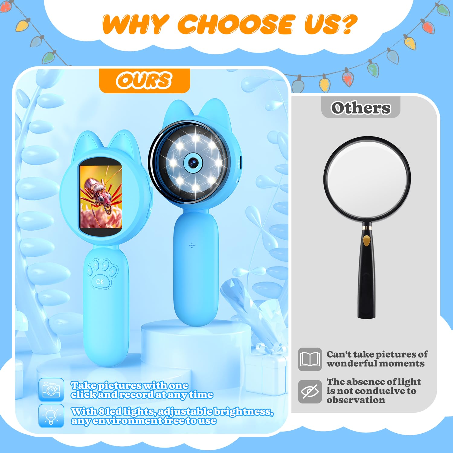 Leipan Magnifying Glass for Kids, 100X 2 LCD Scrren Handheld Microscope