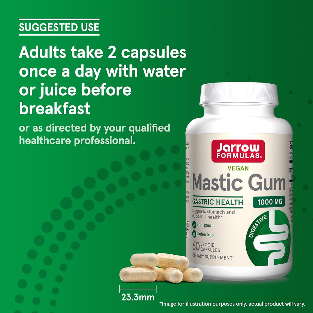 Jarrow Formulas Mastic Gum 1000 mg - 60 Veggie Caps - Mastic Gum Capsules Supporting Stomach and Duodenal Health - 30 Servings (Pack of 2)