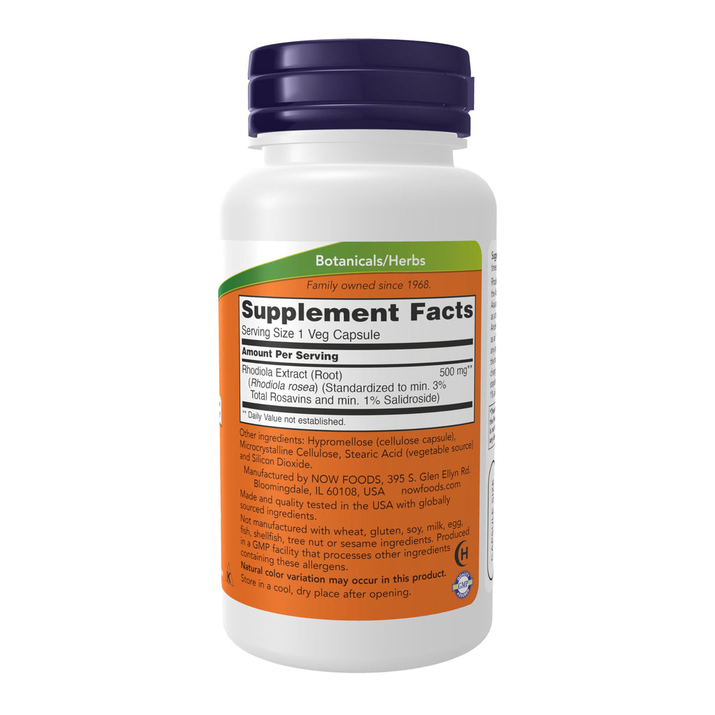 NOW Supplements, Rhodiola 500 mg, Helps Body Adapt to Stress of Daily Life*, Adaptogenic Herb*, 60 Veg Capsules