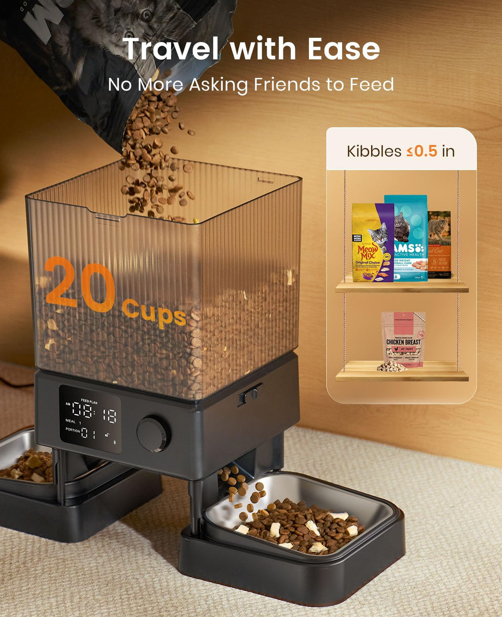 oneisall Automatic Cat Feeder for 2 Cats Pets, Timed Cat Food Dispenser