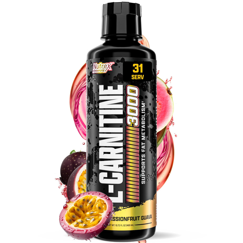 Nutrex Research L Carnitine 3000 - Clinically Dosed L-Carnitine Liquid for Energy, Metabolism & Muscle Recovery - Delicious Passionfruit Guava - No Sugar, No Carbs, No Stimulants - 31 Servings