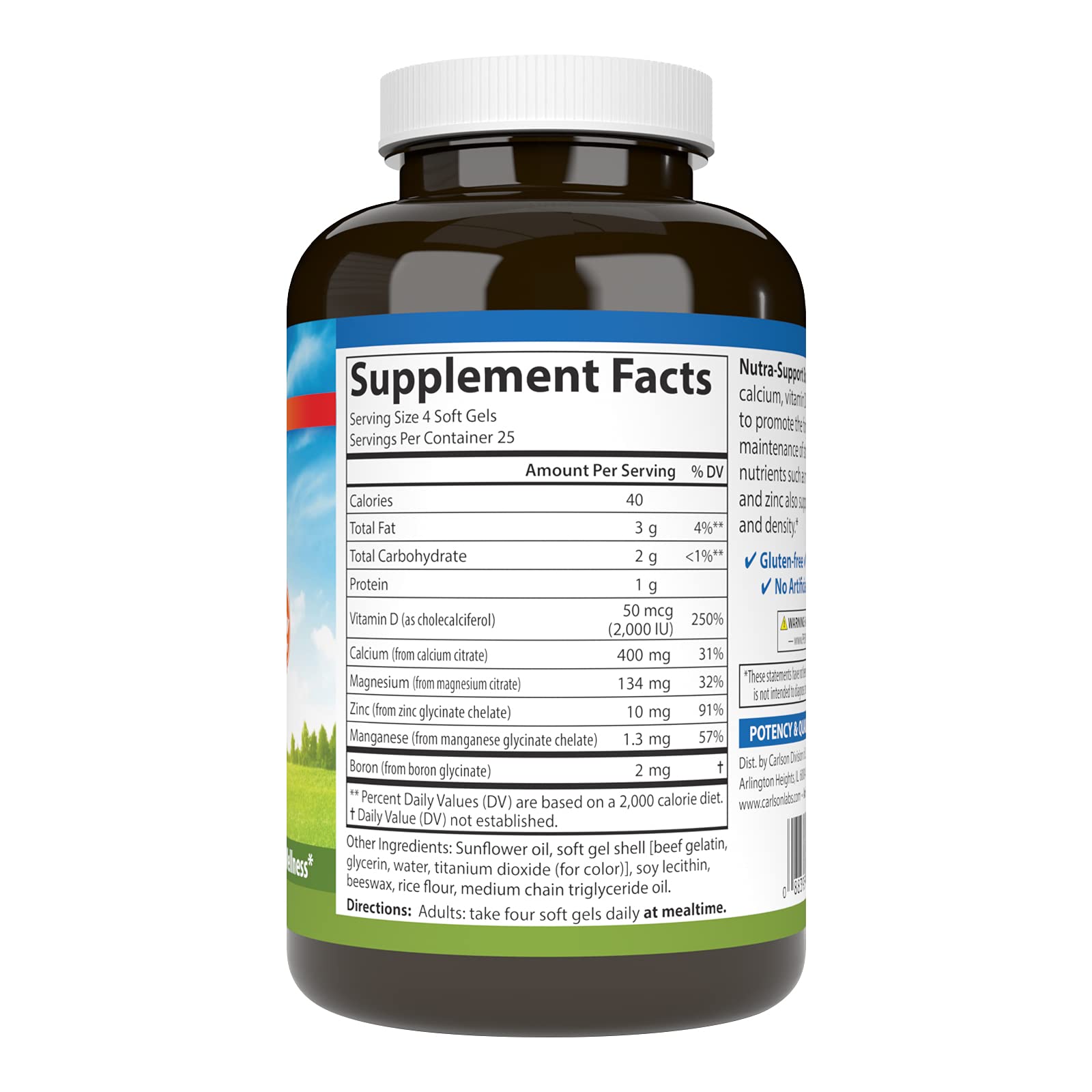 Carlson Nutra-Support Bone, Calcium, Magnesium, 100 Softgels