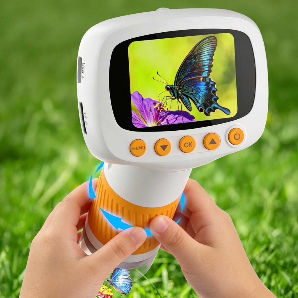 Pocket Kids Microscope for Over 3 Years Old, 1000X Handheld Microscope for Kids w/2''IPS Digital, Photo Video Mini Portable Microscopes, Science Edu Digiscope,Christmas Birthday Gifts for Kids
