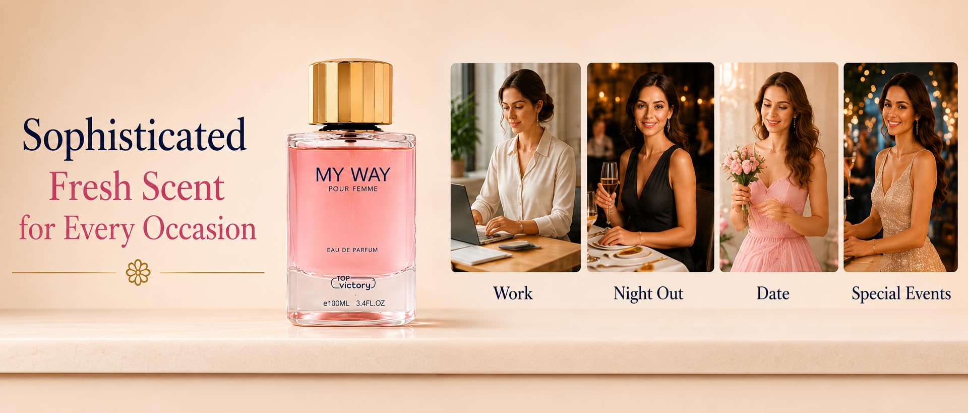 TOP victory My Way Pour Femme Eau de Parfum, Floral Scent, Long Lasting Luxury Fragrance for Women, 3.4 Fl Oz