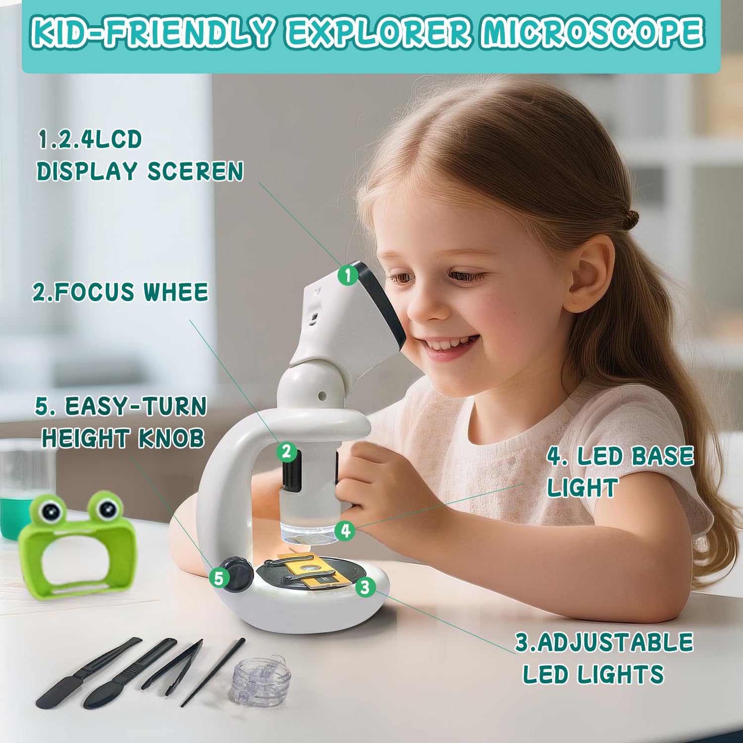 GEMUFO Microscope for Kids with 12 Slides, 200X-1000X,2.4" Screen Digital Handheld Kids Microscope Kit, Portable Pocket Removable Miniscope Science Toys Gifts for for 3 4 5 6 7 8 9 10 11 12 Year Old